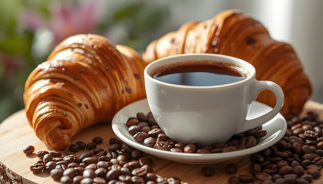 Coffee Cup with Fresh Croissants Breakfast Scene