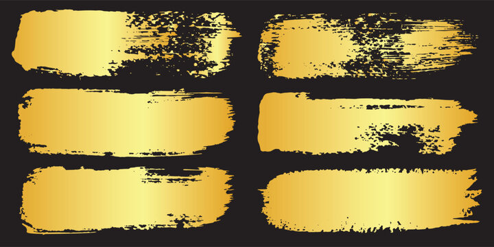 Gold paint brush. Vector golden hand painted smear stroke stain. Abstract art background. Collection of golden paint strokes. Vector ilustration.