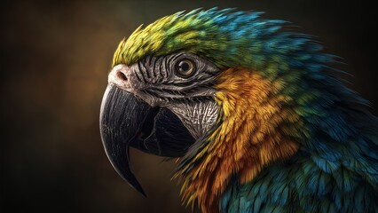 Colorful Macaw Parrot Portrait in Dramatic Artistic Style