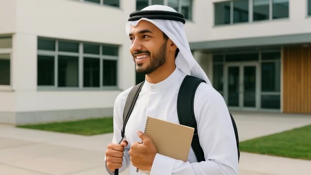 Smiling man in traditional attire holding a notebook, captured from a front angle. The video conveys a sense of education and cultural pride.