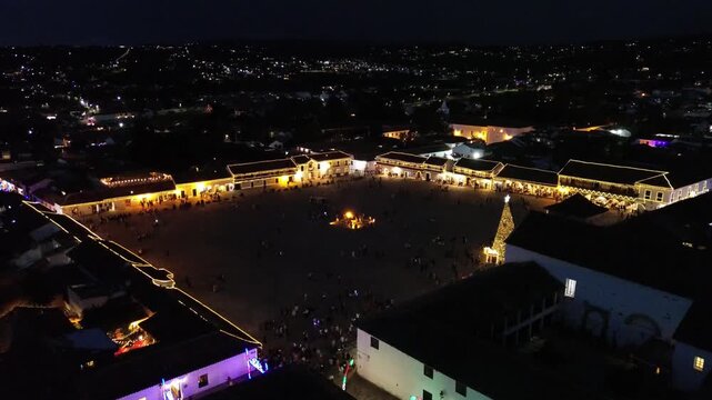 Aerial view of Villa de Leyva Boyaca at night