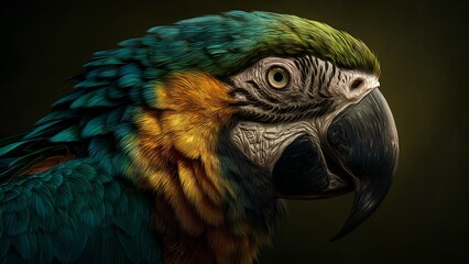 Colorful Macaw Parrot Portrait in Dramatic Artistic Style