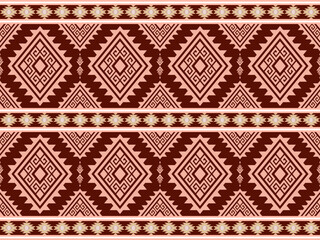 Traditional Ethnic Tribal Geometric Pattern with Diamond Motifs in Dark Brown and Peach for Textile, Fabric, and Boho Home Decor Design
