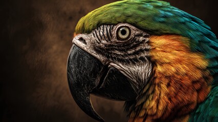 Colorful Macaw Parrot Portrait in Dramatic Artistic Style