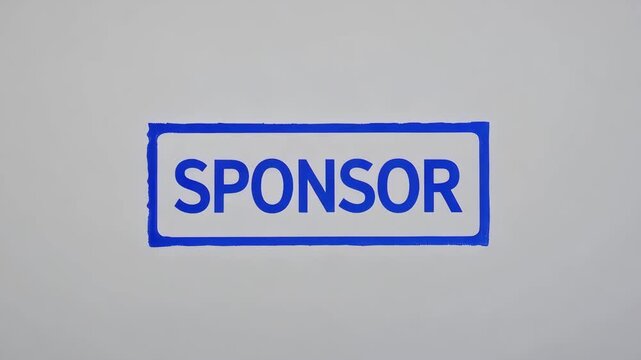 Blue sponsor stamp on grey background for marketing purposes  