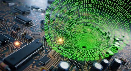 Digital Data Flow on Circuit Board - Technology and Innovation.