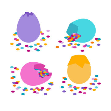 Mexican colorful cascarones eggs with confetti set. Easter playful hispanic tradition. Birthday party and family celebration.