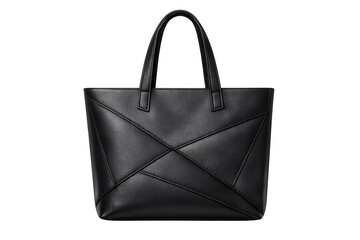Naklejka premium Black leather tote bag with unique geometric stitched pattern, an essential fashion accessory for women, transparent background