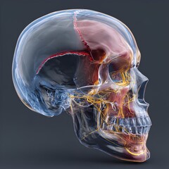 3D Transparent Human Skull with Brain and Nerve Anatomy Medical Illustration