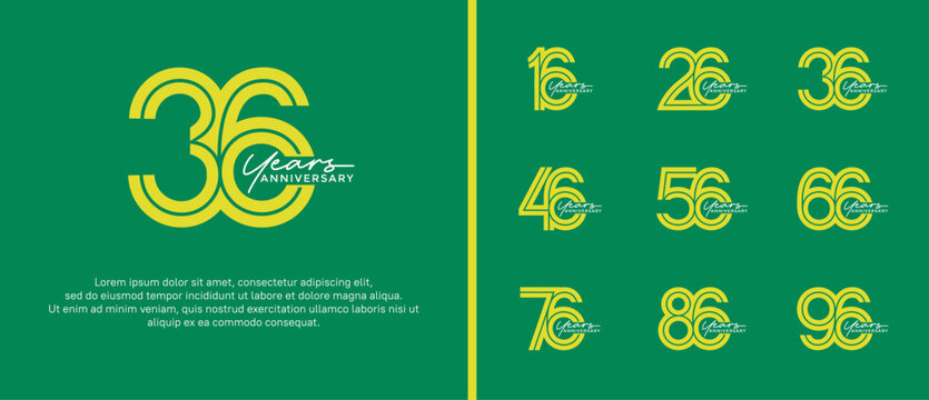 anniversary vector logo set, yellow and white color with handwriting can be use for celebration