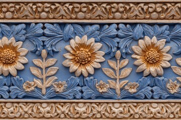 Elaborate floral relief carving displays intricate artistry on an architectural facade