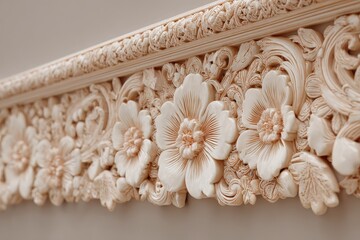 Elaborate floral plaster molding displays rich three dimensional decorative relief