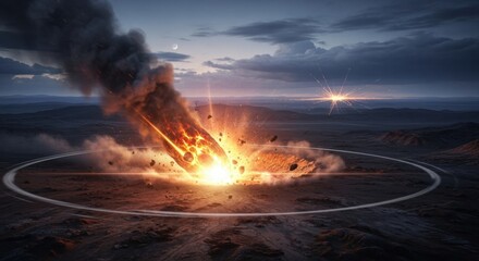 Dramatic Impact - Meteor Strike Ignites the Earths Surface.