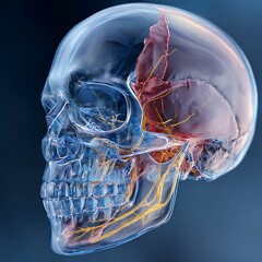 3D Transparent Human Skull with Brain and Nerve Anatomy Medical Illustration