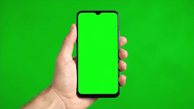 European Hand Holding a Cell Phone on Green Screen