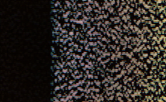 Classic two sided wide CRT glitch white noise static with RGB pixel snow, split screen dark scanlines backdrop texture, horror creepy scary abstract television interference background, no people