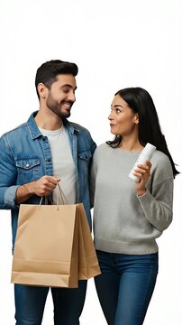 Happy Couple Shopping for Cosmetics in a Bright Retail Store