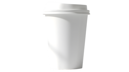 An isolated white disposable paper cup for hot drinks or coffee cup with lid, ideal for cafe logos and identity mockup design on a transparent background.