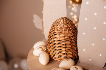 Wicker Easter Egg Basket Close-Up with Shells