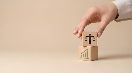 Business growth and law concept with wooden blocks
