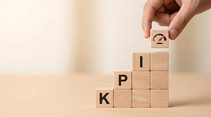 KPI wooden blocks with hand adding gauge