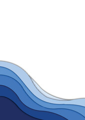 Vertical blue paper cut wave background with white space vector illustration