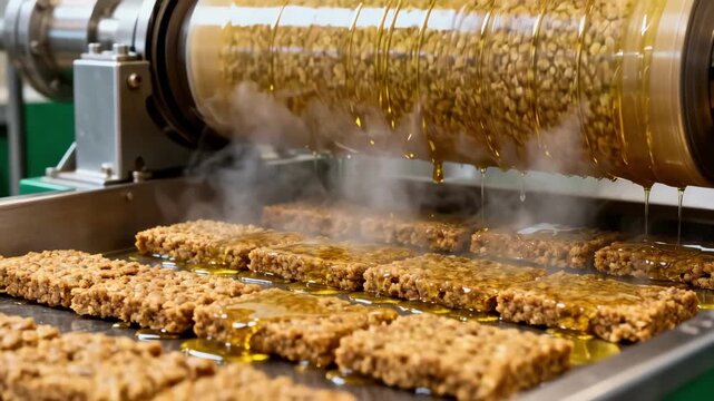 Industrial medium shot of a coating drum evenly distributing plantbased oils over kibble surfaces creating a natural veganfriendly flavor boost for pet diets.