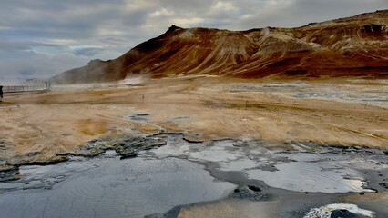 Geothermal spring near Myvatn lake. Hverir geothermal area, northern Iceland
