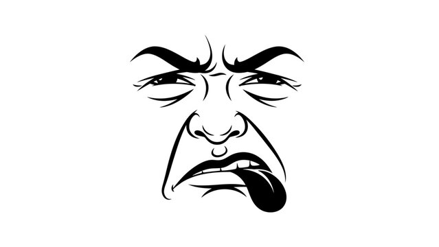 Angry Face Illustration with Eyebrows and Tongue.