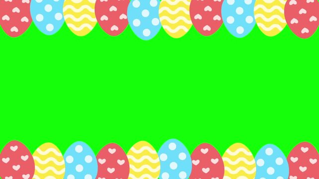 Easter eggs animation. Animated easter border on green background