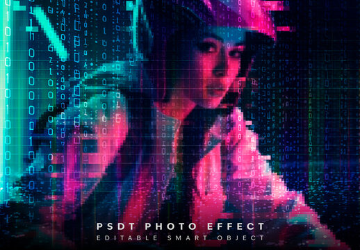 Blue And Pink Data Rain Code Particle Photo Effect