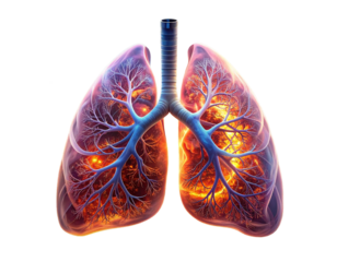 Lungs positioned lateral to the heart, enclosed by rib cage