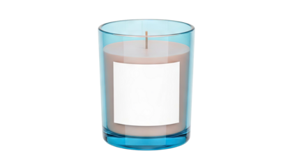 Blue glass jar candle with blank label