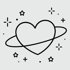 heart, planet, stars, rings, space, love, icon, symbol, 