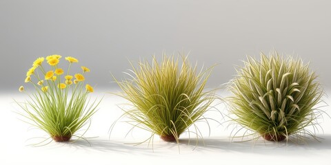 Obraz premium Decorative Grass Plants Set with Yellow Flowers - Vector Illustration
