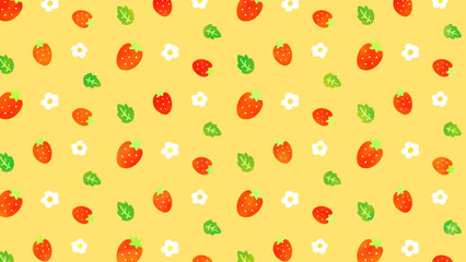 苺とお花のパターン背景イラスト