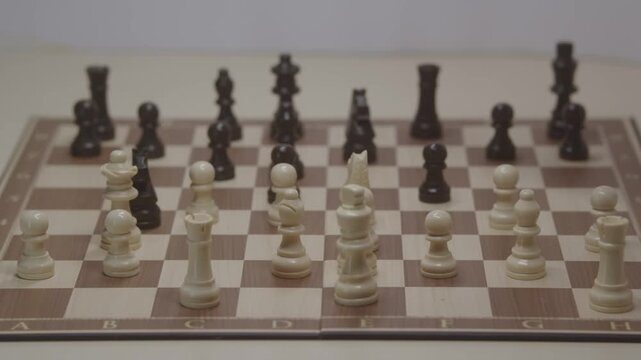 Standard piece development during the Grob's Attack. A dynamic shot showing the knight capturing a pawn on the e4 square. Illustrates a gambit or tactical exchange.