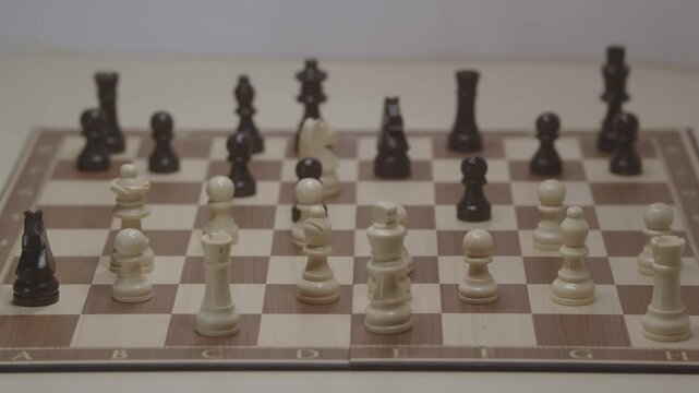 Standard piece development during the Grob's Attack. A dynamic shot demonstrating the capture of Black's bishop on the d6-square with the knight.