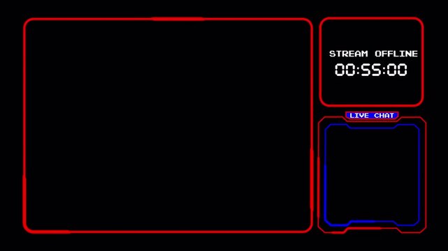 Futuristic Gaming Stream Offline Webcam Overlay Interface Motion Graphic with Live Chat Countdown Timer, Red and Blue Neon Aesthetic 4k video animation seamless loop