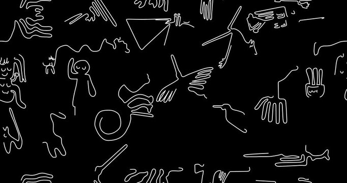 Beautiful animation of the ancient indigenous nazca lines located in peru with black background