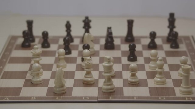 Standard piece development during the Grob's Attack. A dynamic shot showing the knight capturing Black's knight on the c1 square. Illustrates an attack on a piece in the rear.