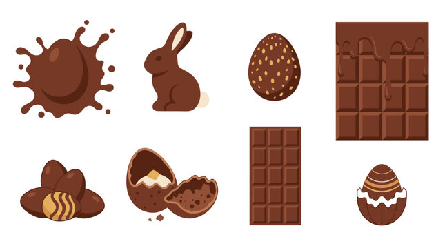 Collection of Chocolate Easter Sweets with Eggs Bunny and Chocolate Bar
