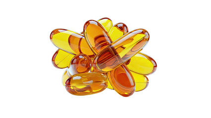 Cluster of Amber Gel Capsules on White Background