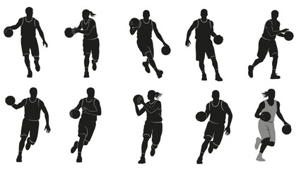 Collection of Basketball Players in Action Silhouettes.