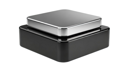 Sleek black and silver cubic container with rounded edges
