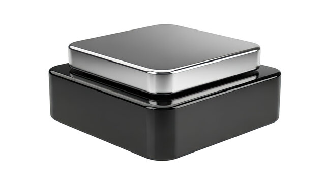 Sleek black and silver cubic container with rounded edges