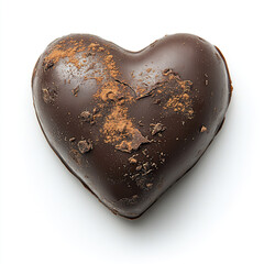 Heart shaped chocolate truffle with rich textures and cocoa powder dusting on white background, evoking sense of indulgence and sweetness