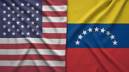 American and Venezuelan flags draped side by side symbolize national pride, unity, and international relations
