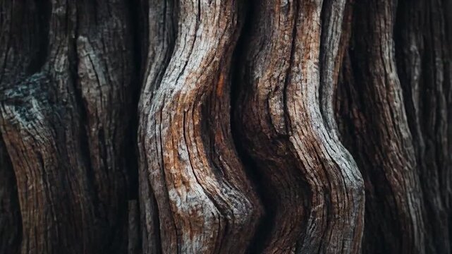 Close-up view of the textured bark of a large tree trunk in the forest.