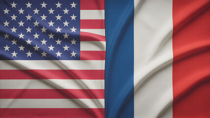 Obraz premium Dynamic US and French flags wave together symbolizing strong international alliance, partnership, and global connection
